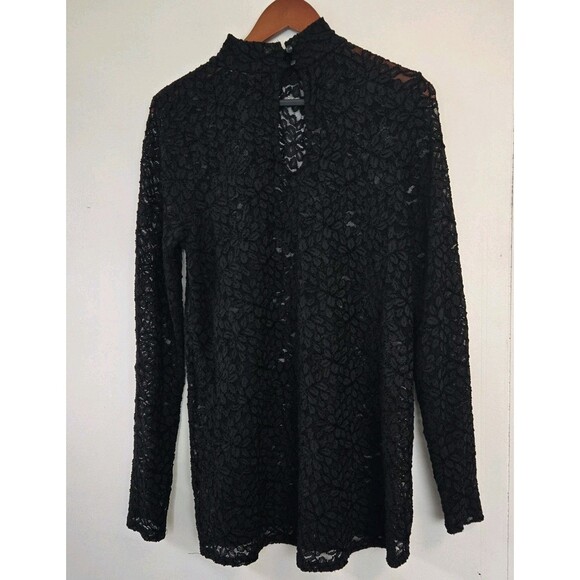 Jessica Simpson Top Womens L Black Lace Maternity High Neck Sheer Whimsigoth - Picture 1 of 7